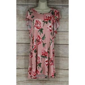Yee Womens Size Medium Floral T-Shirt Mini Dress Navy Blue Blush Pink